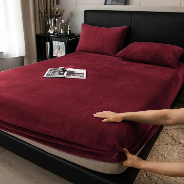 Ibenzoa Warm en Knus Winter Hoeslaken van Flanel en Fleece voor Optimaal Slaapcomfort rood
