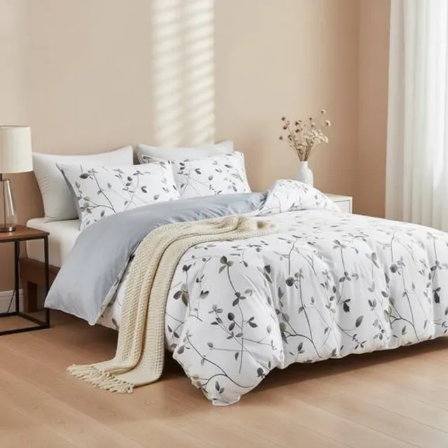 Arvion Dekbedovertrek 200x200 + 2 Kussenslopen 80x80 – Microvezel Wit Takkenpatroon 3-delig