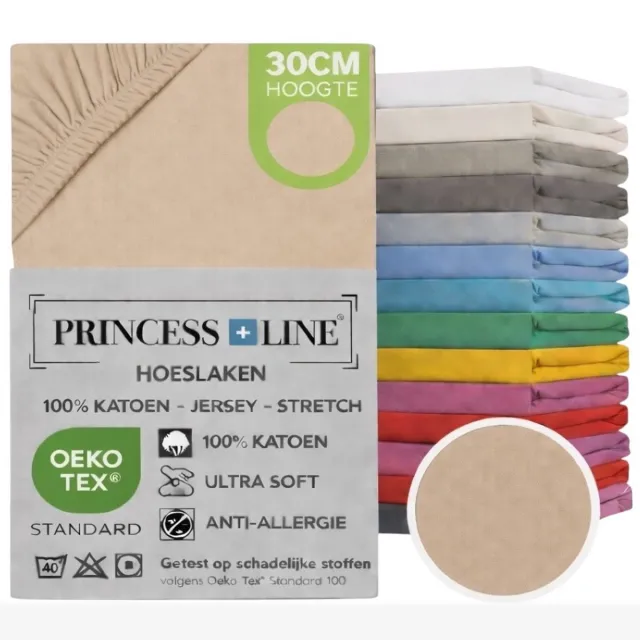 Princess Line Comfortabel Ultra-Soft-Hoeslaken -100% katoen-Jersey -Stretch -Strijkvrij- Rondom elastiek-Hoekhoogte tot 30cm-2Persoons-140x200 cm-Ivoor
