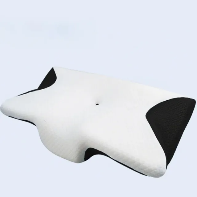 Wolcky Ergonomisch Vlinder Neksteunkussen – Traagschuim Kussen – Nek- en Hoofdondersteuning – Wasbare Hoes – 68 x 37 x 12 cm Wit met Zwart