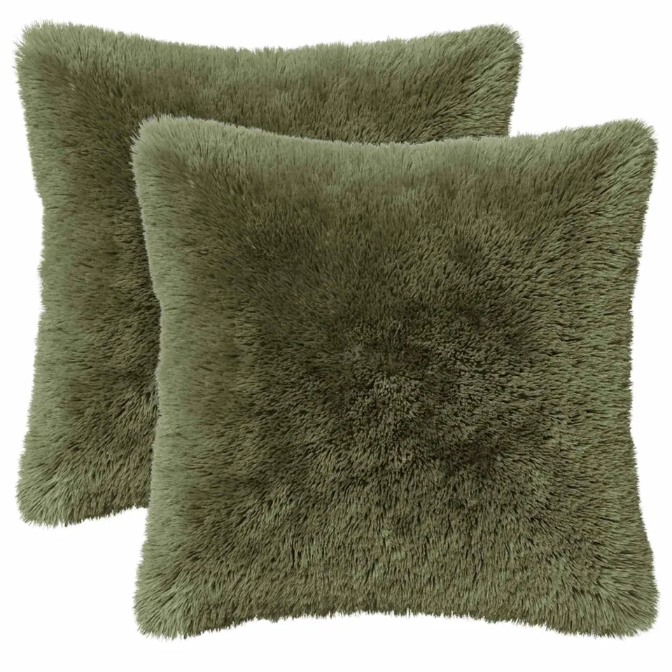 vidaXL Kussensloop 2 st HEERLEN Groen 35 x 35 cm PV Fleece, foto 3