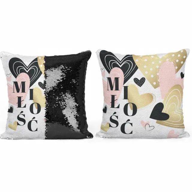 DOMAREX Decoratieve Kussenhoes 40x40cm met Omkeerbare Pailletten - Romantisch Hart Wit