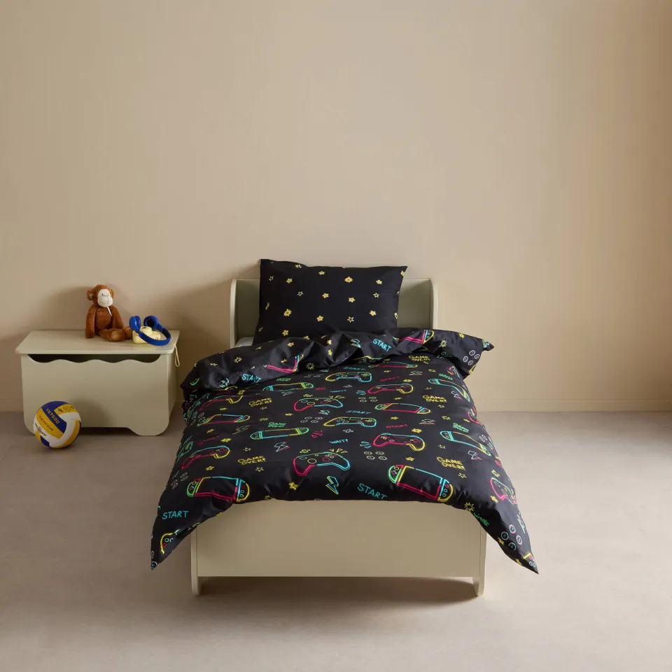 NOUS Kids katoenen dekbedovertrek kinderbed (120x150 cm) - Game zwart, foto 6