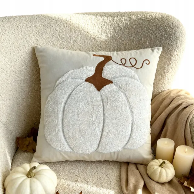 Spod Igły i Nitki Decoratieve Halloween Pompoen Kussenhoes 45x45cm - Zacht & Sfeervol Crème/Wit