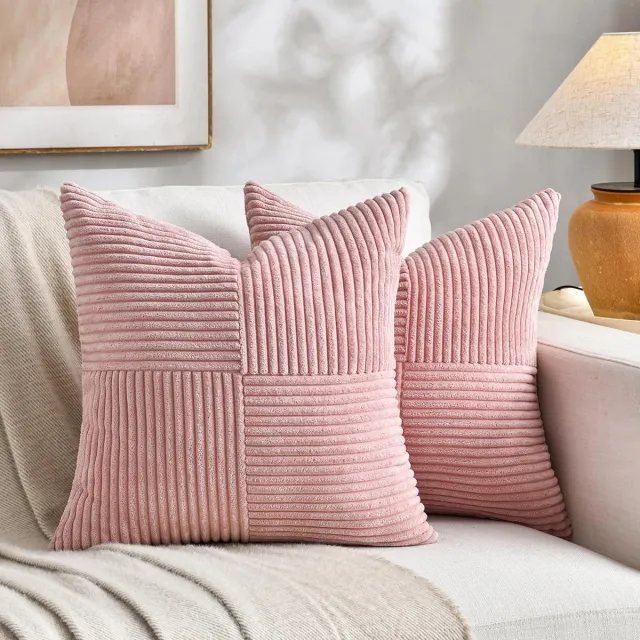 Ibenzoa Set van 2 Luxueuze Oudroze Corduroy Kussenhoezen voor Stijlvolle Interieurdecoratie