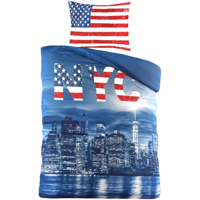 decoware Dekbedovertrek New York 140x200 cm – Microvezel – Urban Thema - Met Kussensloop - Eenpersoons Blauw