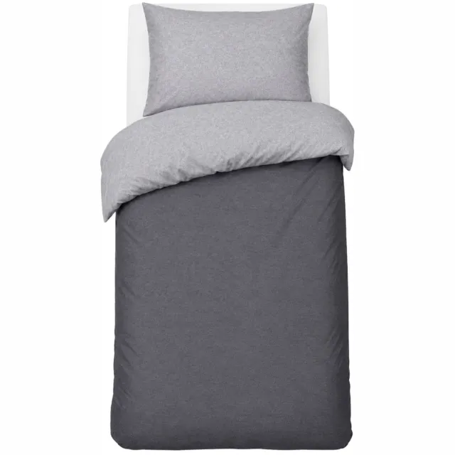 Sleepling 135 x 200 cm flanellen katoenen beddengoed | 1x omkeerbaar dekbedovertrek incl. 1x kussensloop (80 x 80 cm) | Made in Germany | wasbaar tot 60 graden | donkergrijs-lichtgrijs