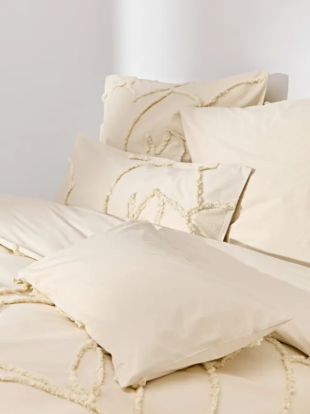 Westwing Collection Perkalkatoenen dekbedovertrek Madeline met getufte design Beige