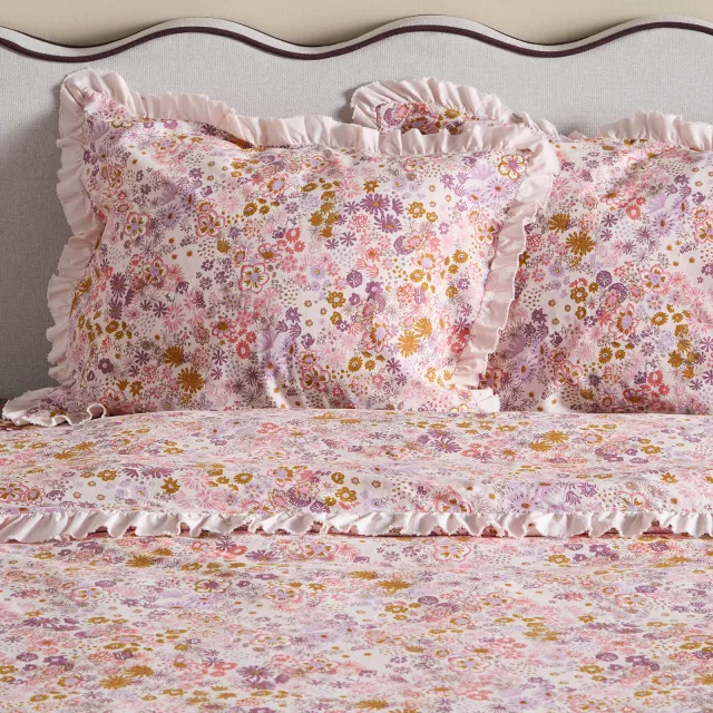 NOUS Living katoenen gebloemd 2-persoons dekbedovertrek 200x220 cm - roze, foto 2