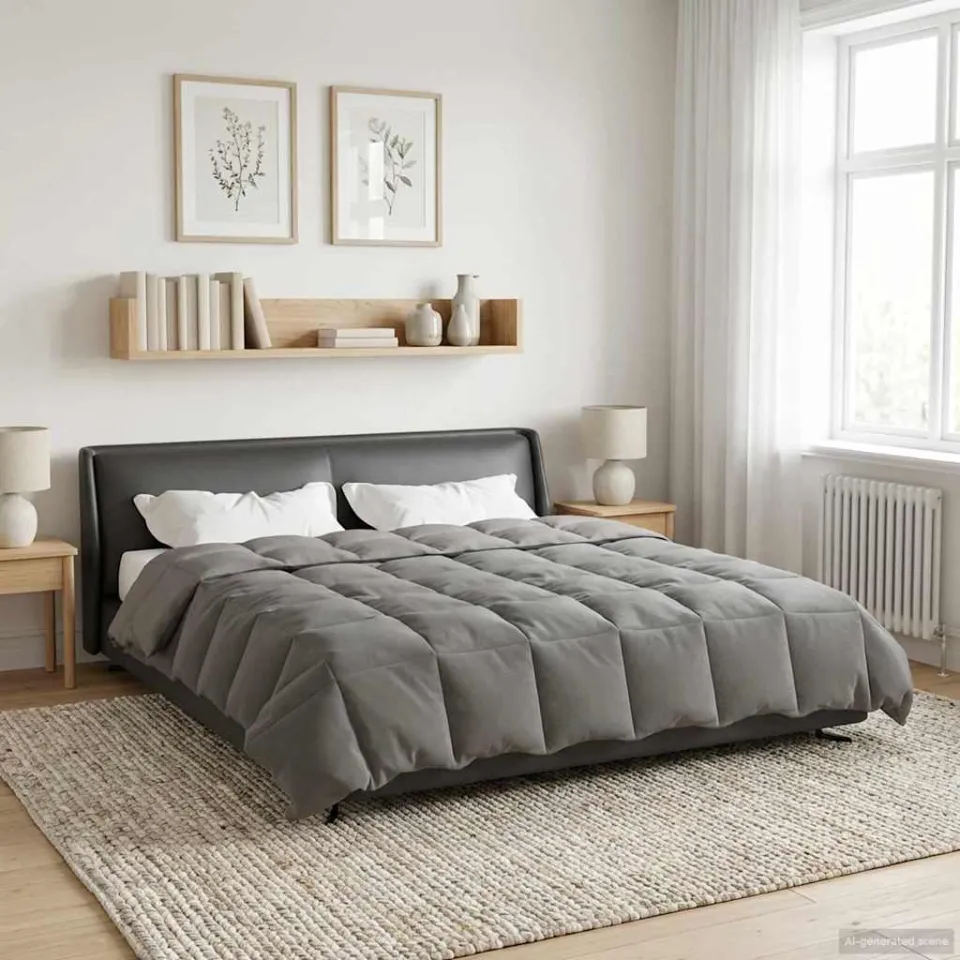 vidaXL Vol jaar dekbed 240 x 260 cm 300 GSM Microvezel Lichtgrijs, foto 4
