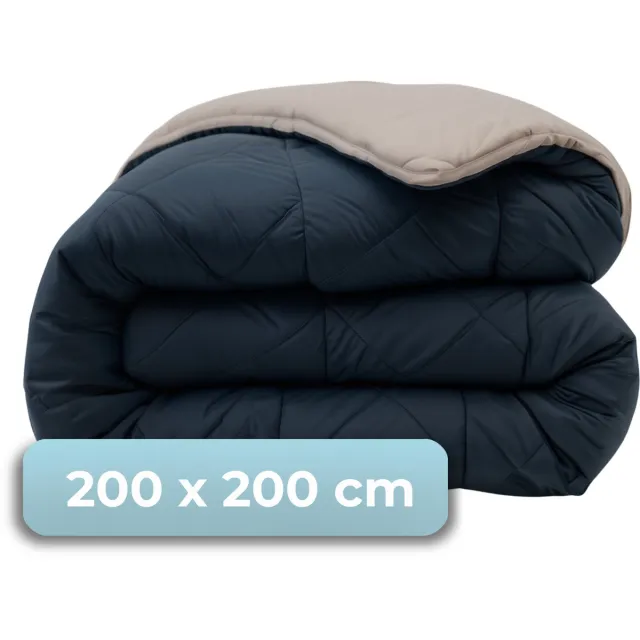 HUSH. Living HUSH Living - Wasbaar Dekbed - Tweekleurig Design - 200x200 cm – 300 Gsm - Inclusief Bijpassende Kussensloop - Navy / Taupe