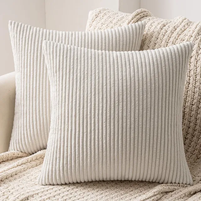 Ibenzoa Sierlijke Ribfluwelen Kussenhoezen met Verborgen Ritssluiting voor Luxe Decoratie beige