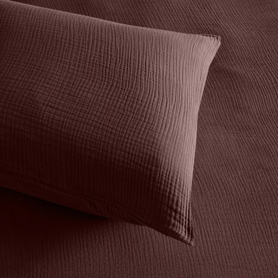 NOUS Living mousseline 2-persoons dekbedovertrek 200x220 cm - donkerbruin, foto 6