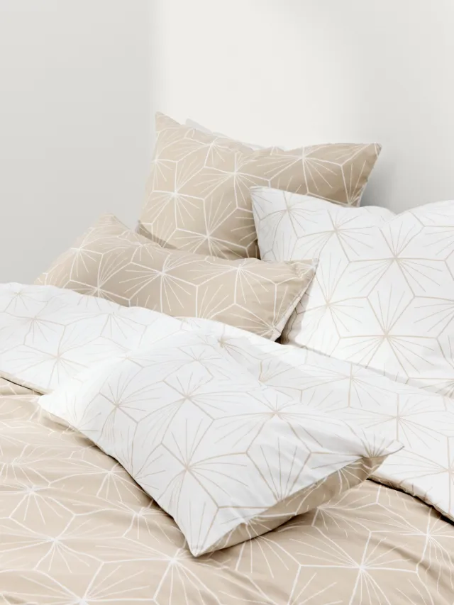 Westwing Collection Dubbelzijdig dekbedovertrek Ilda met geometrische print Beige, Wit