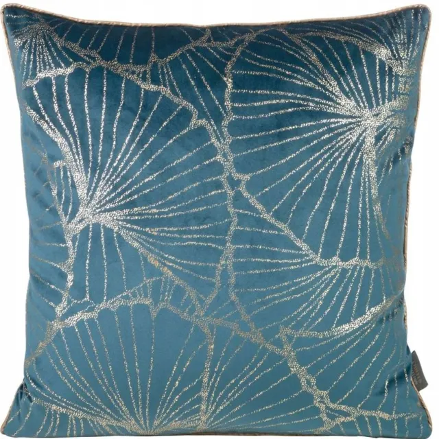 Eurofirany Decoratieve Kussenhoes 45x45cm Blauw met Gouden Ginkgo Bladeren