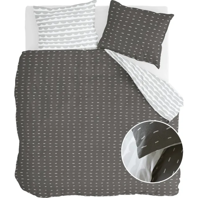 Walra Dekbedovertrek More Dashes - 200x220 - 100% Katoen - Off Black / Grijs