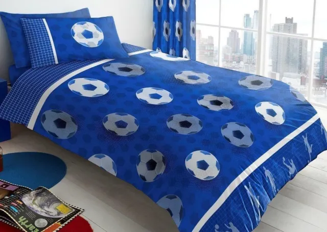 Catherine Lansfield 1-persoons jongens dekbedovertrek (dekbed hoes) “football goals” blauw met voetballen (voetbal / bal) in het donkerblauw – wit eenpersoons 140 x 200 cm (stoer beddengoed slaapkamer / kinderkamer)