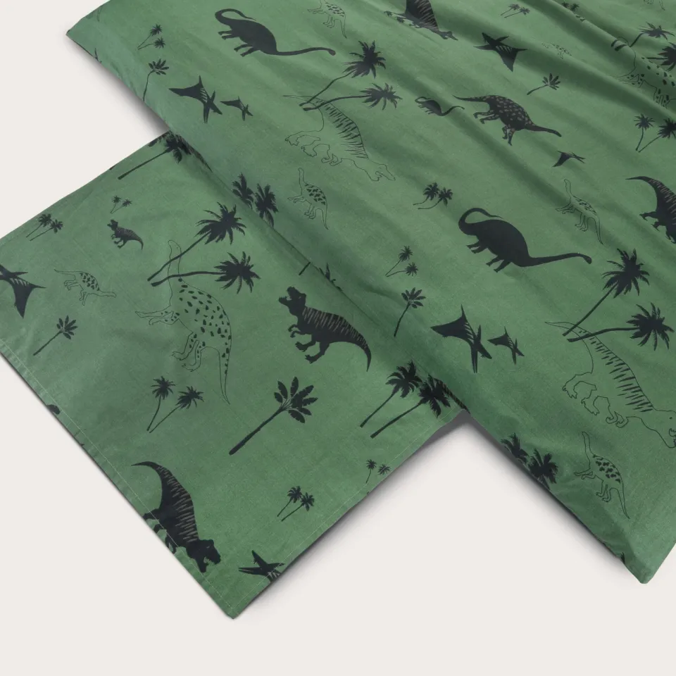 NOUS Kids katoenen dekbedovertrek kinderbed dino (120x150 cm) groen, foto 4