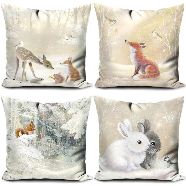 Famanu Set van 4 kerst kussenhoezen in grijs voor winterdecoratie, ideaal voor de woonkamer en op de bank, maat 40x40 cm, als cadeau voor de feestdagen