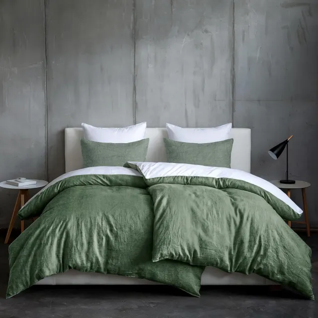 Dreamzie Katoenen Beddengoed Set 135x200cm Groen - 4 Delig met Rits