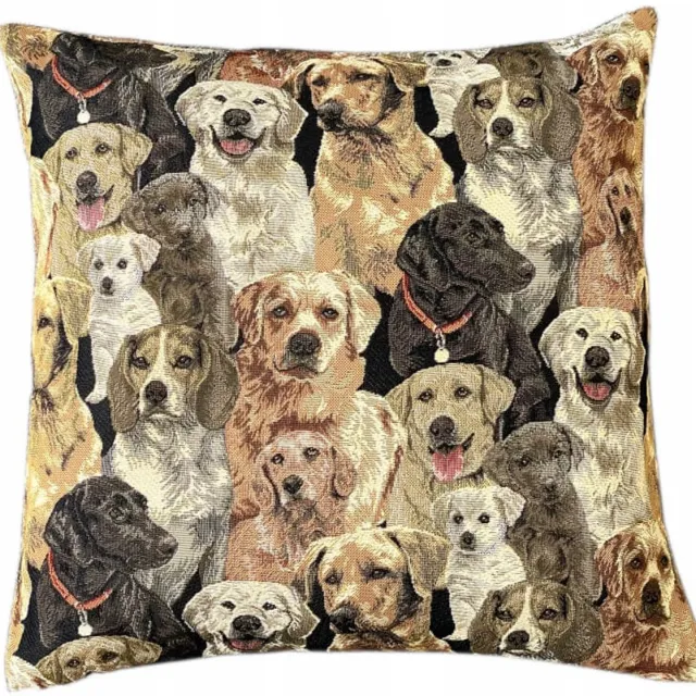 DeHome Gobelin Kussensloop 40x40 cm - Schattige Hondjes beige