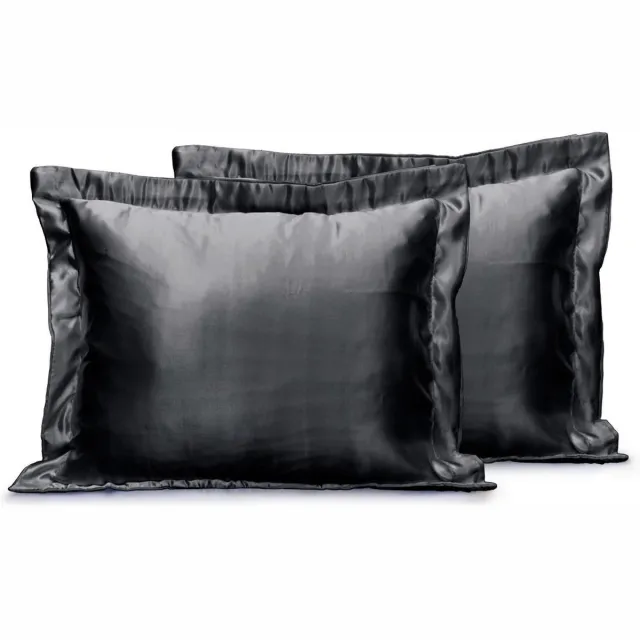 Eleganzzz Skin Care Kapselsloop - Satijnen Kussensloop - Black - Kussenslopen 60x70cm Set van 2 - Oxford Rand - Beauty Kapselsloop