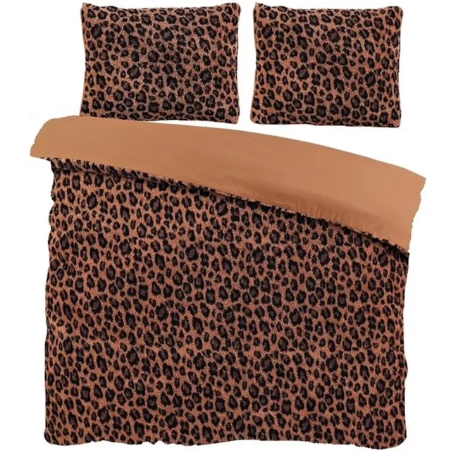 Husch Teddy Fleece Dekbedovertrek Panterprint - Eenpersoons - 140x200/220 cm - Heerlijk Zachte Teddy Bruin