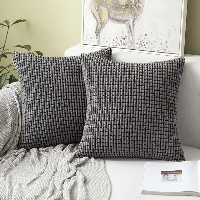 Miulee Set van 2 kussenhoezen Corduroy Decoratieve kussensloop Bankkussen Decoratieve bankkussenhoes Zacht voor woonkamer Slaapkamer 45 x 45 cm, 18 x 18 inch Grijs