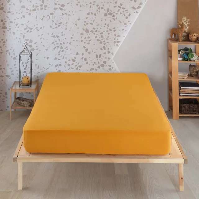 Ibenzoa Zachte en Comfortabele Jersey Hoeslaken 140x200cm Mosterdgeel - 100% Katoen