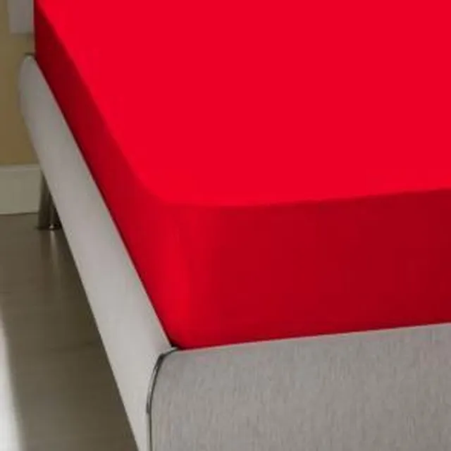 Homéé® Hoeslaken Jersey stretch rood 190/200x200/220 + 35cm Lits-jumeaux bed 100% Katoen