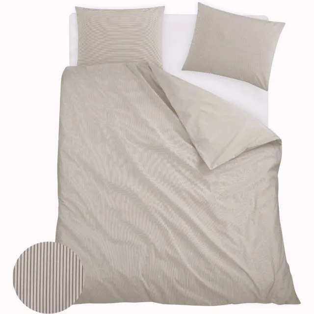 Homéé® Homéé dekbedovertrekset 100% kaoen percal 240x200/220 cm + 2 slopen Lits-jumeaux - ingeweven Thin stripe - grijs Taupe / Ecru