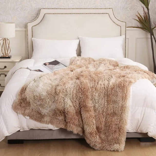 Thuys Knuffeldeken Pluizig, superzacht, pluche, dik en elegant, lang haar Shaggy deken, warme gezellige omkeerbare pluizige deken voor bank en bed (bruin, 130 x 150 cm)