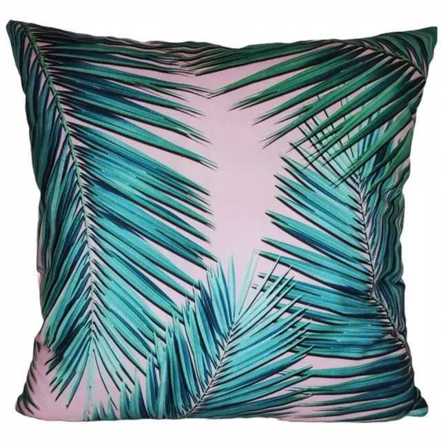 Granda Decoratieve Kussensloop 45x45 cm Velours Roze Groene Palmblad Roze, Groene Palmblad