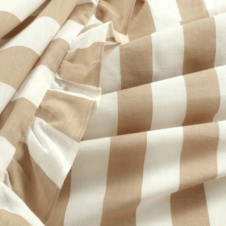NOUS Living katoenen dekbedovertrek gestreept ruffle beige, foto 4