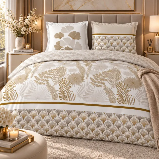 FERBELLA Luxe Dekbedovertrek Melisse 240 x 220 cm – Percale Katoen – 78 Thread Count – Crème