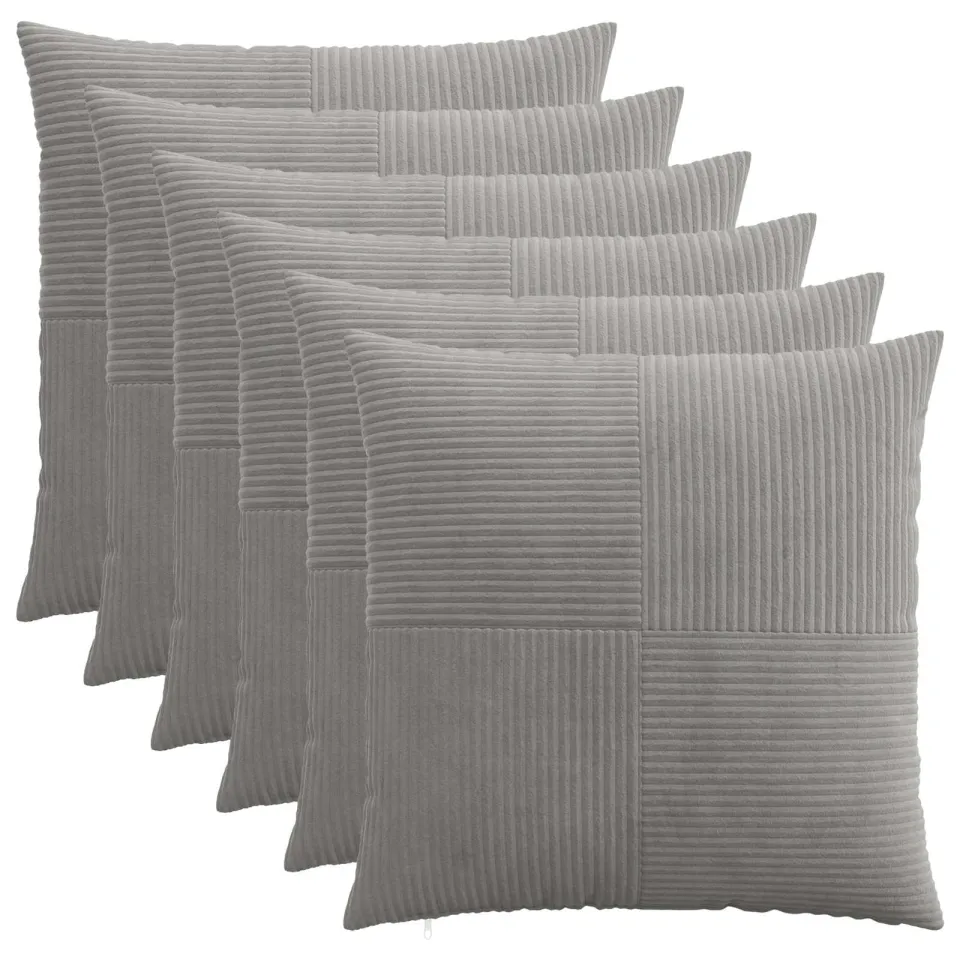 vidaXL Kussensloop 6 st ALMELO Lichtgrijs 70 x 70 cm corduroy, foto 3