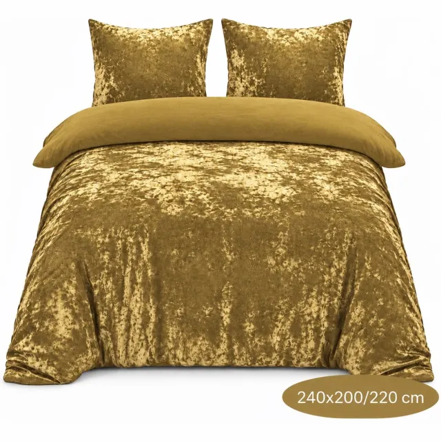 Roden Blue Crushed Velvet Dekbedovertrek - 240x200/220 - Tweepersoons - Goudgeel - Luxe Velours - Extra Zacht - Incl. 2 Kussenslopen