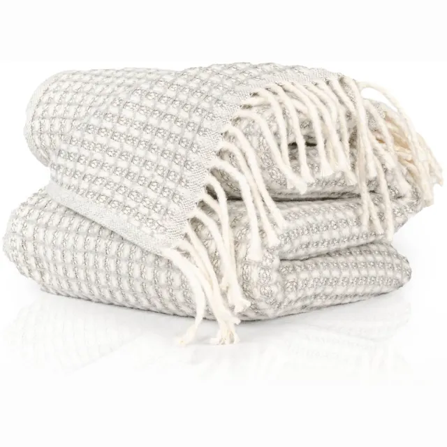 ANRO Beatriz Plaid Lichtgrijs 150x200 cm - Katoenmix - Met franjes