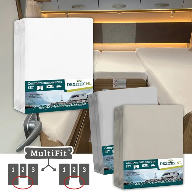 dexitex 1 x molton 1 x hoeslaken LICHTGRIJS + 1 x hoeslaken ZANDKLEUR/ 3 delige set-Geschikt voor Camper lengtebedden of enkele bedden