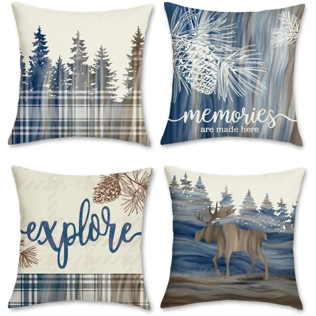 Ibenzoa Set van 4 decoratieve kussenhoezen voor bank, slaapkamer en woonkamer - Winterthema 45 x 45 cm kleurijk