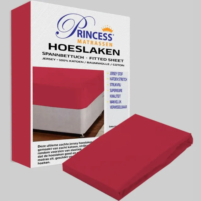 Princessmatrassen Het Ultieme Zachte Hoeslaken- Jersey -Stretch -100% Katoen -Twijfelaar-120x200x30cm-Rood