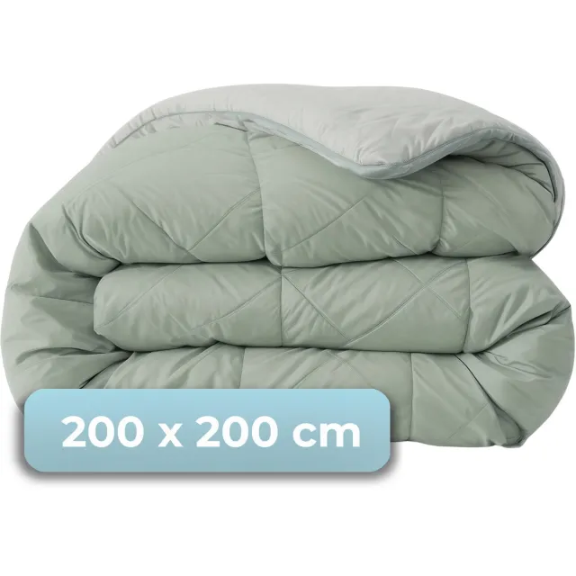 HUSH. Living HUSH Living - Wasbaar Dekbed - Tweekleurig Design - 200x200 cm – 300 Gsm - Inclusief Bijpassende Kussensloop - Sage green / Lichtgrijs grijs 1