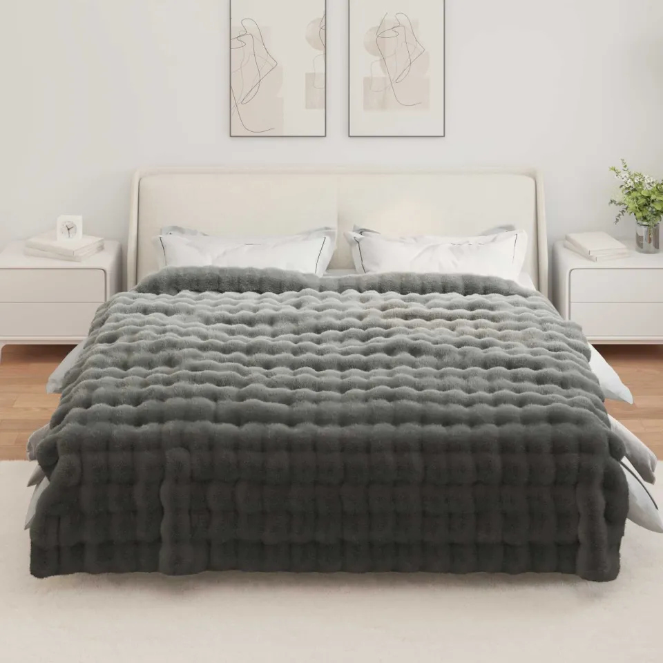 vidaXL Antislip deken van imitatie konijnenbont OLITE Donkergrijs, foto 4