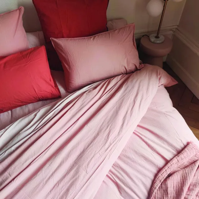 Toison D'or Roze Kussenhoes 43x200cm - 100% Gewassen Katoen