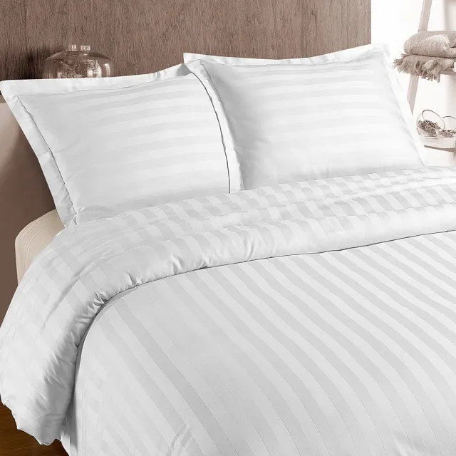 Primaviera Deluxe Hotel Stripe Dekbedovertrek - Eenpersoons - 140X200/220 + 1 x kussensloop 60x70 - Wit