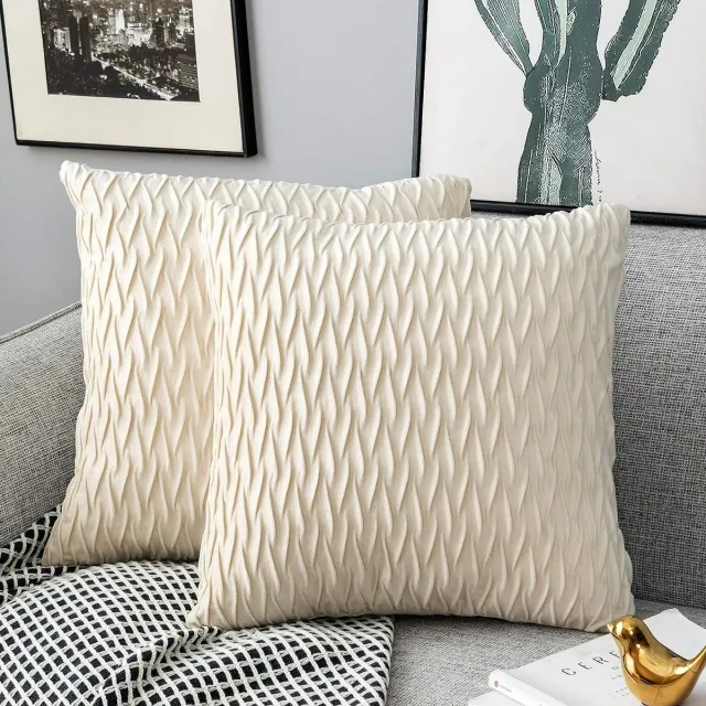 Thuys Kussenslopen Set Fluwelen Soft Decoratieve Kussenhoes voor Sofa Slaapkamer 45 cm x 45 cm Set van 2 voor Bank Bed Sofa Stoel Slaapkamer Woonkamer Crème Wit Crèmewit
