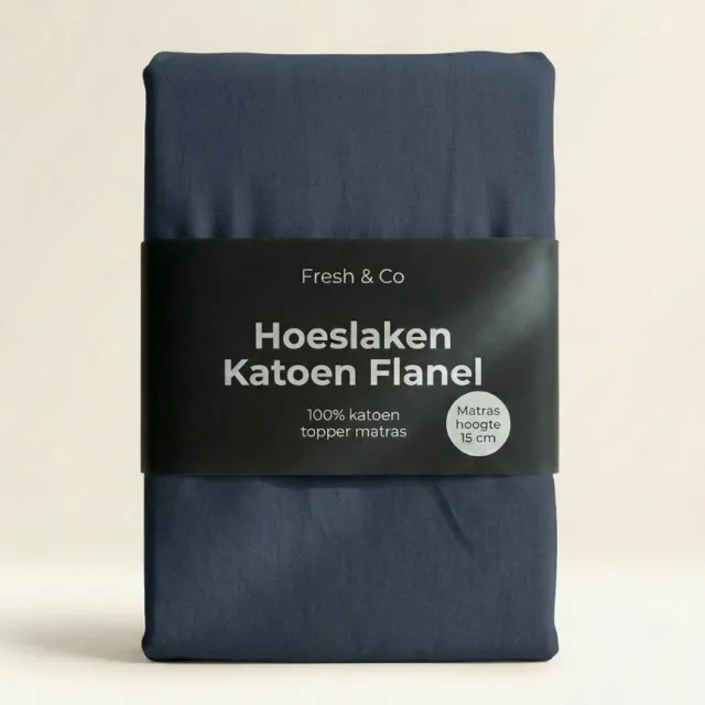 Dekbed-Discounter Fresh and Co Topper Hoeslaken 180 x 200 cm - Katoen Flanel - Geschikt voor toppers tot 15 cm hoog - Wasbaar op 30 graden - Strijkvrij - Navy
