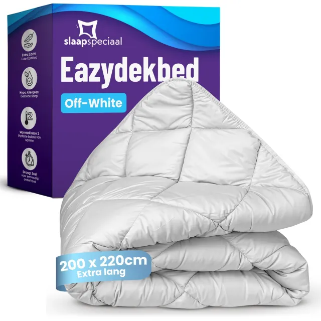 Slaapspeciaal Eazydekbed Hotel Off White - Dekbed zonder Overtrek - Wasbaar Dekbed - Hoesloos Dekbed - All Year Dekbed - 2 in 1 Dekbed - Dekbed met Vaste Overtrek - Gekleurd Dekbed - 200x220 cm