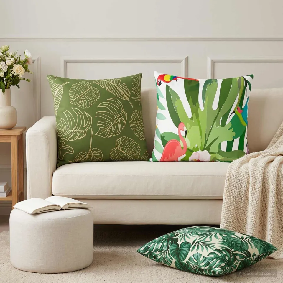 vidaXL Kussensloop 6 st HEERLEN Bladpatroon 60 x 60 cm Polyester Groen