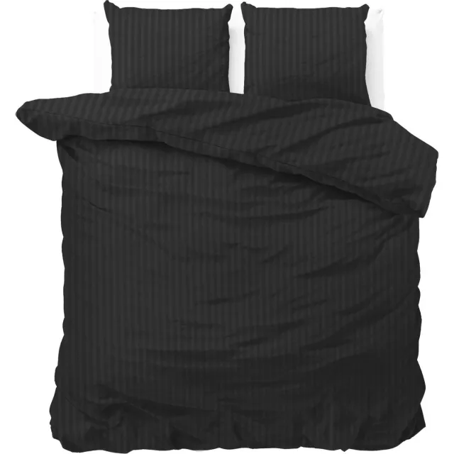 Sleeptime dekbedovertrek (dekbed hoes) donker / zwart gestreept met fijne smalle strepen / banen (rustig uni beddengoed, Sint & Kerst cadeau!)